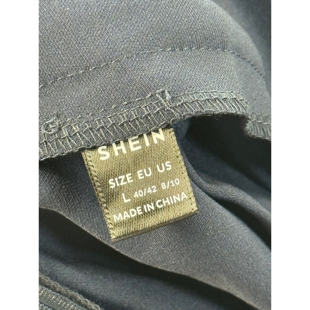SHEIN Wide Leg Pants Navy Blue High Waisted Button Detail Pleated Culottes L - Picture 7 of 8